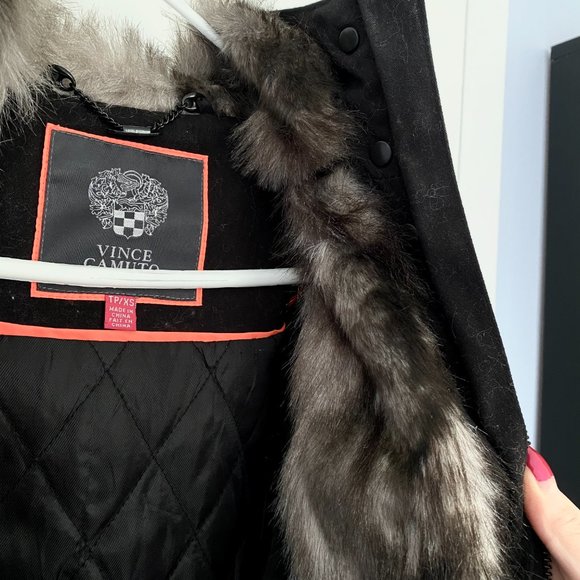 Vince Camuto Black Fur Mid-Length Jacket - Picture 2 of 4